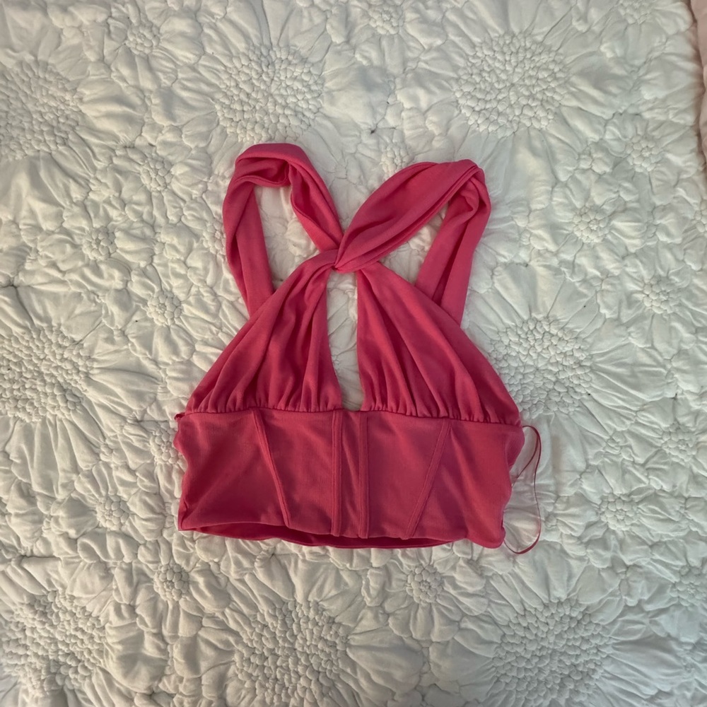 NWOT Pink Halter Crop Top